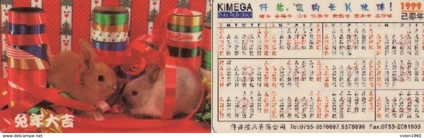 TARJETA TELEFONICA DE CHINA. FAUNA - CONEJOS - CALENDARIO KIMEGA 1999. (759) - Rabbits