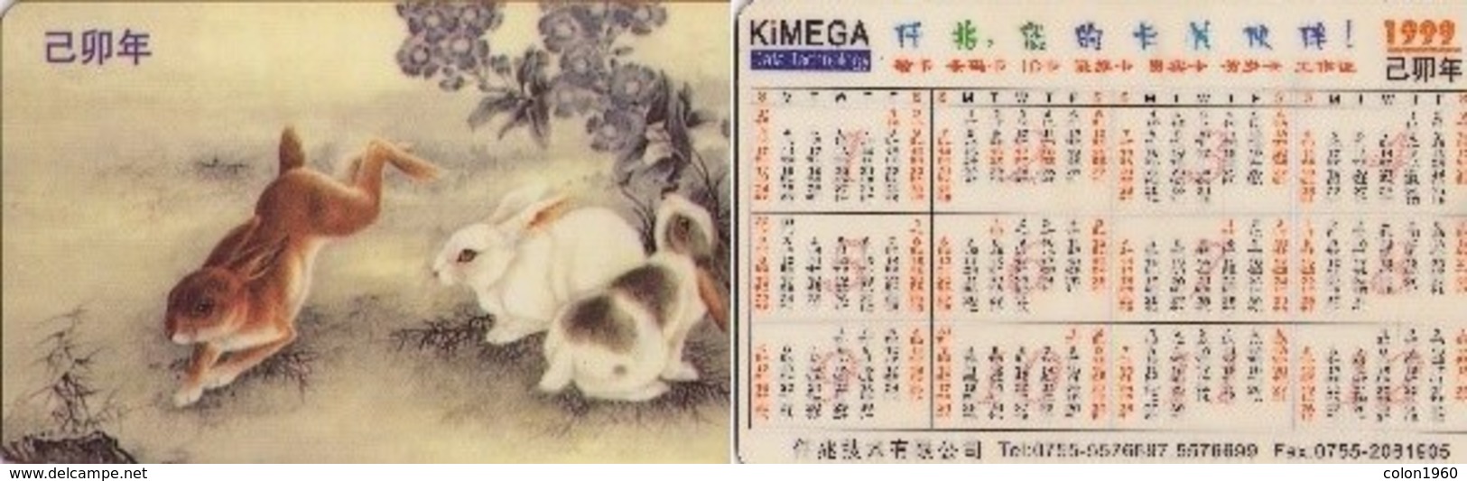 TARJETA TELEFONICA DE CHINA. FAUNA - CONEJOS - CALENDARIO KIMEGA 1999. (761) - Conejos