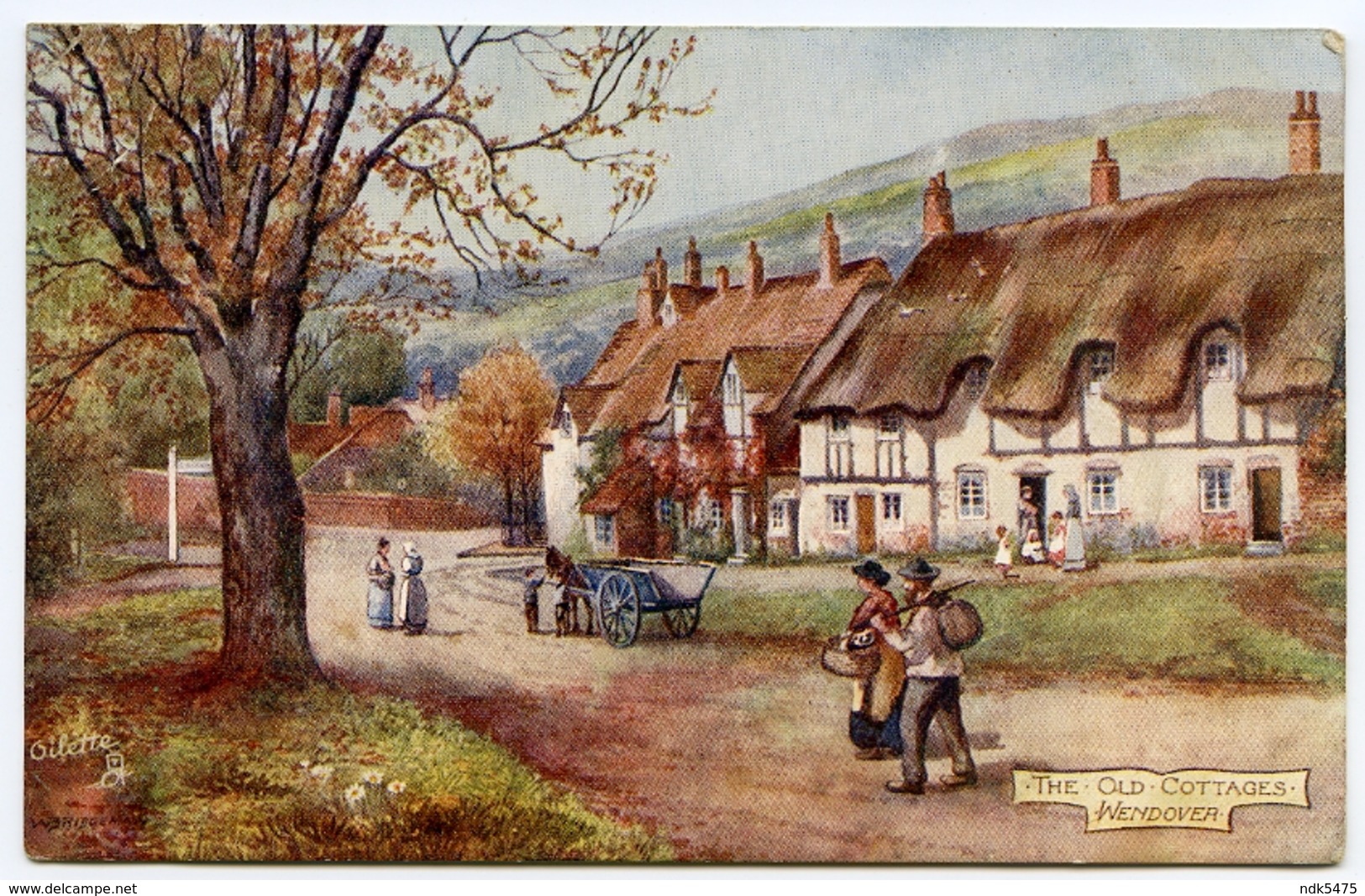 ARTIST : BRIDGEMAN : WENDOVER : THE OLD COTTAGES / POSTMARK - WENDOVER / ADDRESS - LONDON, ST. BARTS (TUCKS OILETTE) - Buckinghamshire