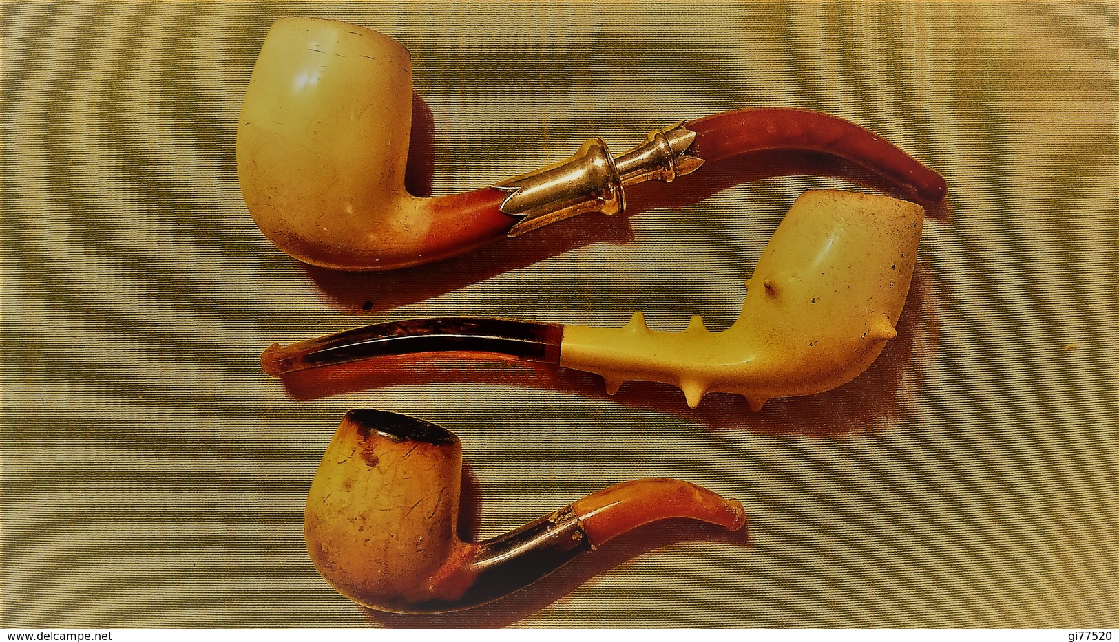 PIPES AMBRE & ECUME -LOT DE 3 / Deluxe Hand Carved  Ornate Stem Meerschaum Pipes - Pipa In Schiuma