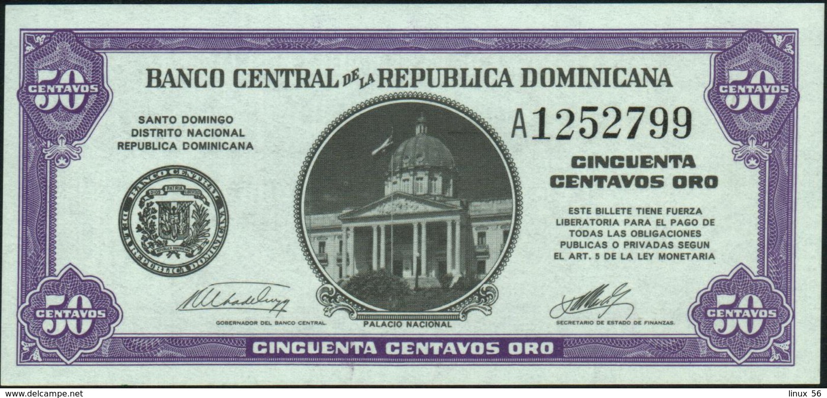 DOMINICAN REPUBLIC - 50 Centavos Nd.(1962) UNC P.89 - Dominicana