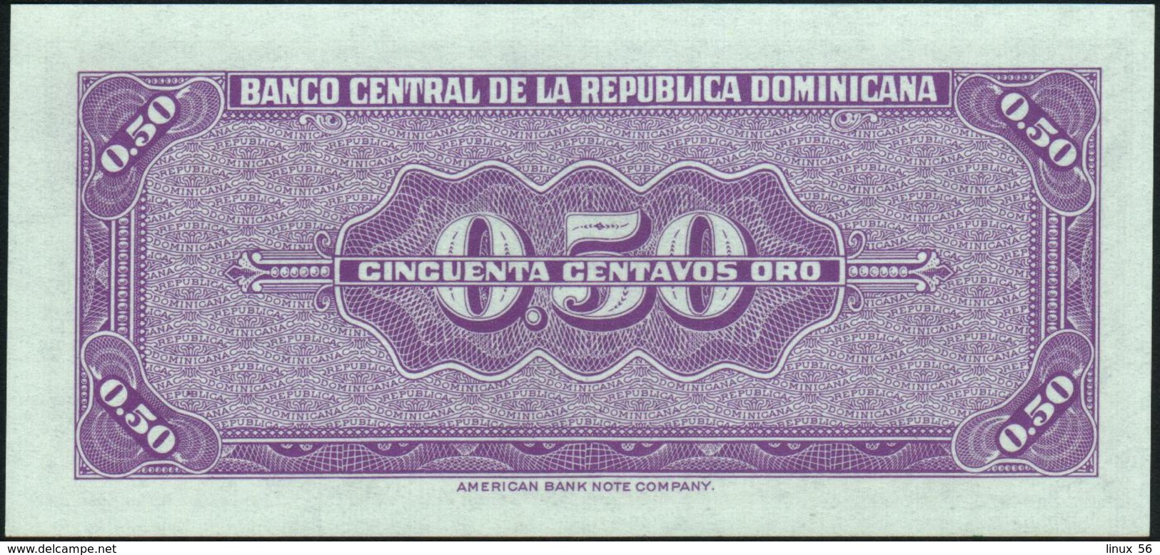 DOMINICAN REPUBLIC - 50 Centavos Nd.(1962) UNC P.89 - Dominicana