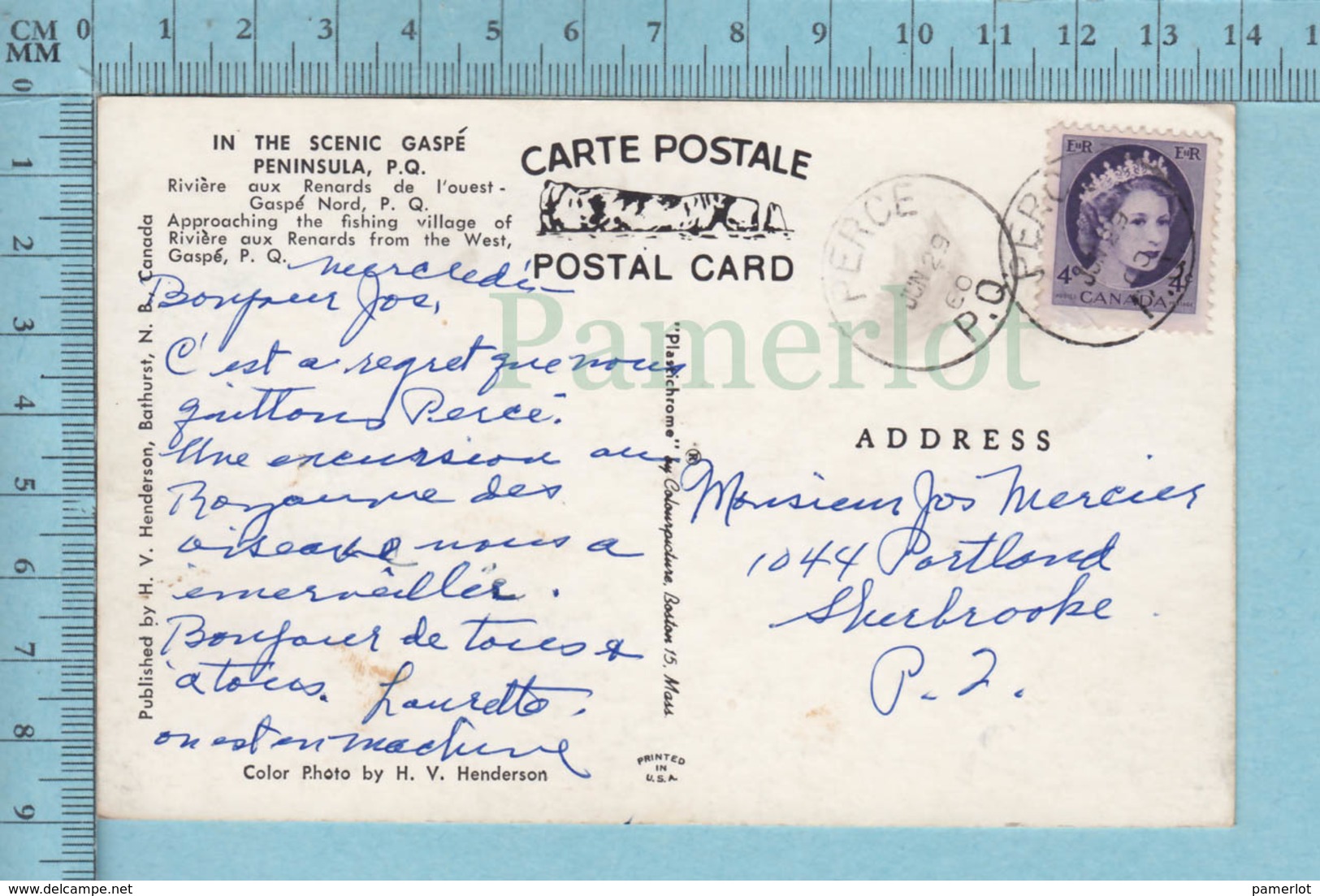 Gaspe Quebec - Entré Du Village De Riviere-au Renard - A Servit En 1960 + Timbre CND -post Card Carte Postale - Percé