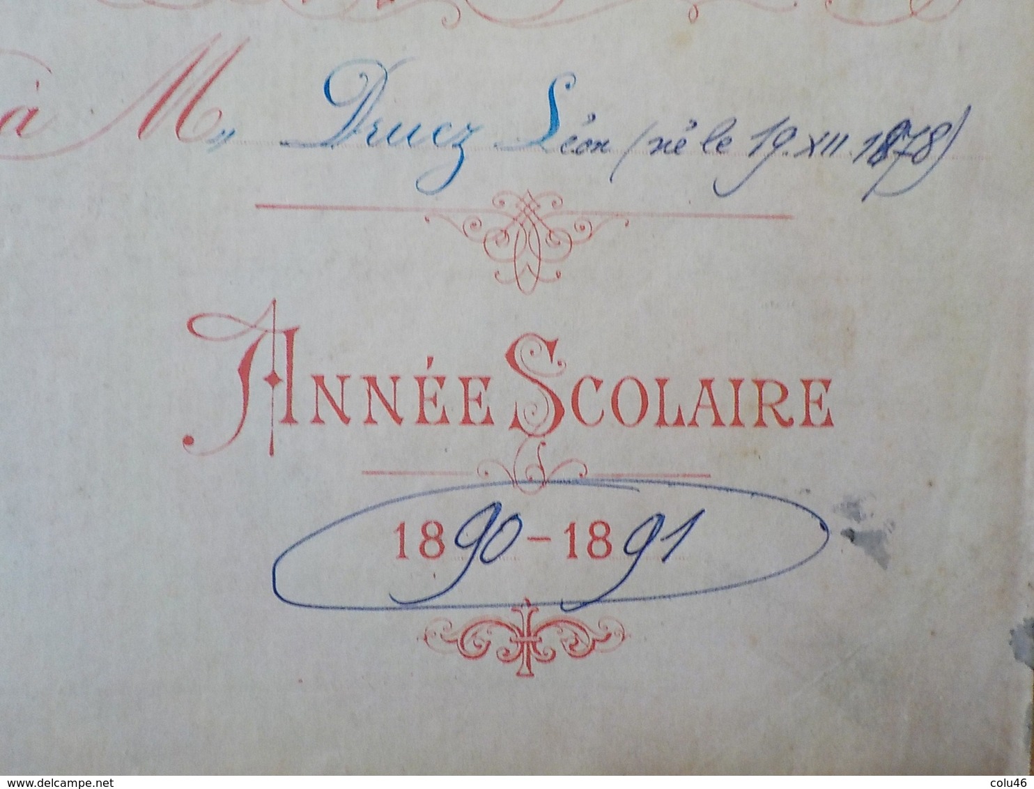 1865- 1890 Rare Cahier écolier Cartonné Couverture Médaillon Doré Léopold II Année Scolaire 1890-1891 - Autres & Non Classés