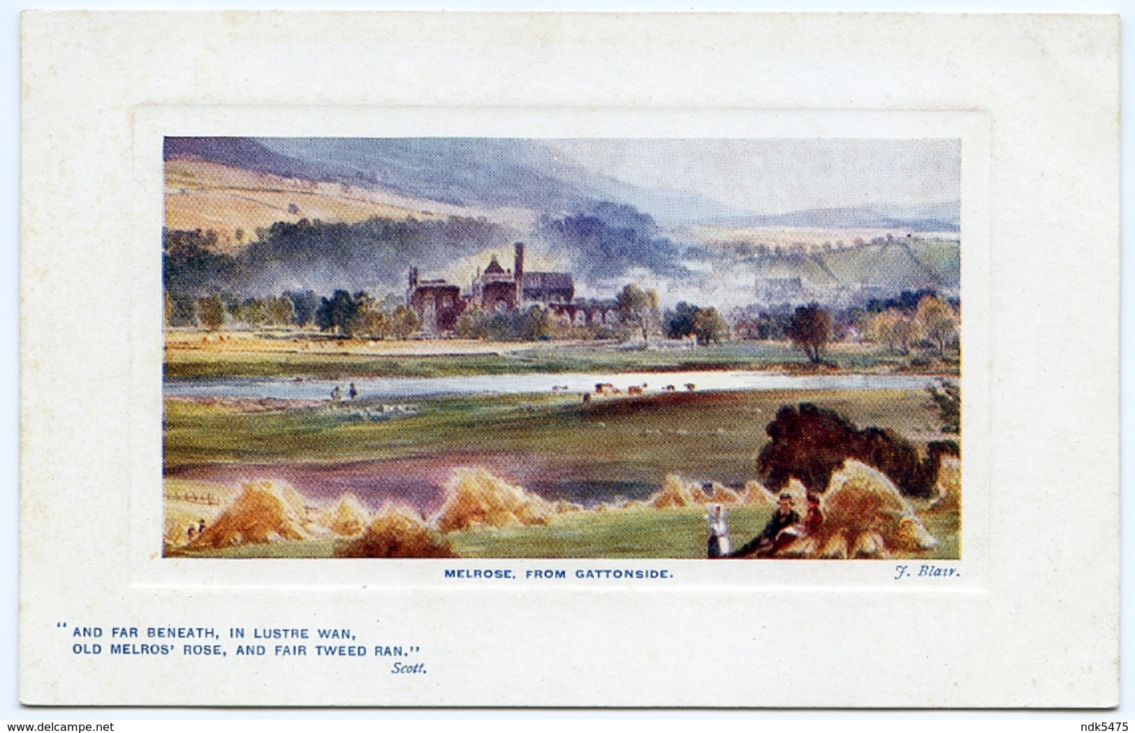 ARTIST : F. BLAIR - MELROSE, FROM GATTONSIDE - SCOTT QUOTATION  (TUCKS OILETTE) (PLATE-MARKED) - Roxburghshire