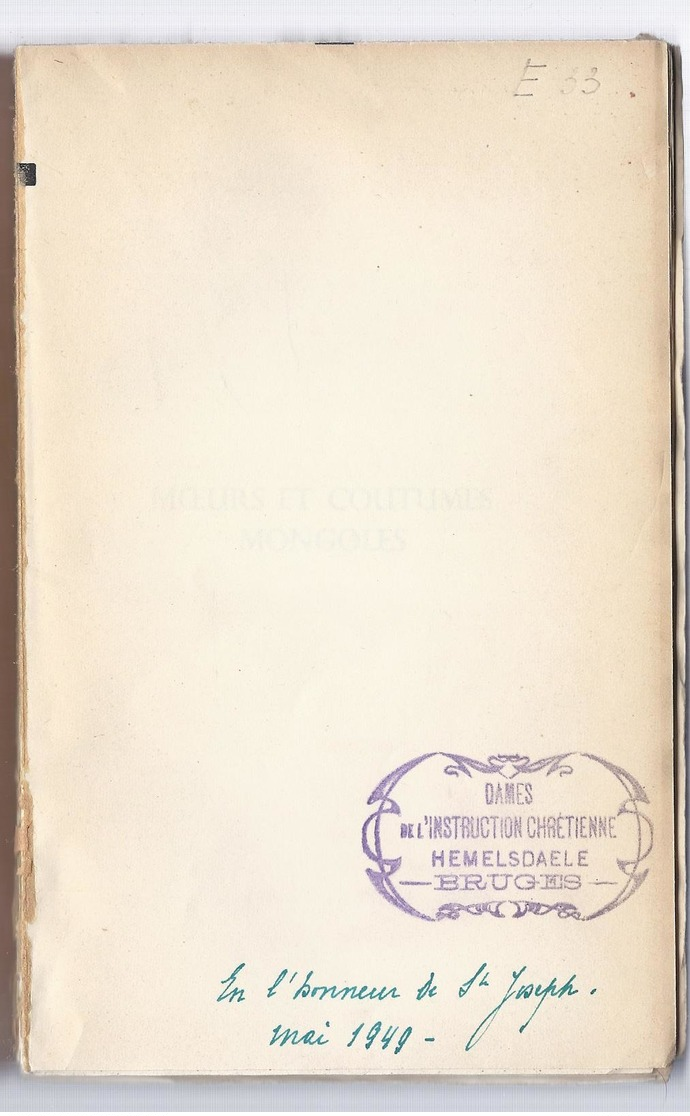 LIQUID. - 3€ !!!!!!! 1946 MOEURS & COUTUMES MONGOLES R.P. KERVYN DES MISSIONS DE SCHEUT MISSIONNAIRE EN MONGOLIE - Histoire