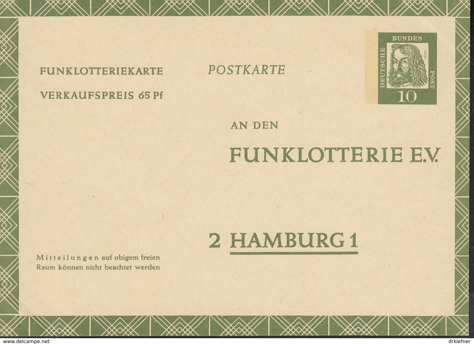 BRD  FP 9, Ungebraucht, Funklotteriekarte 1961 - Postkarten - Ungebraucht