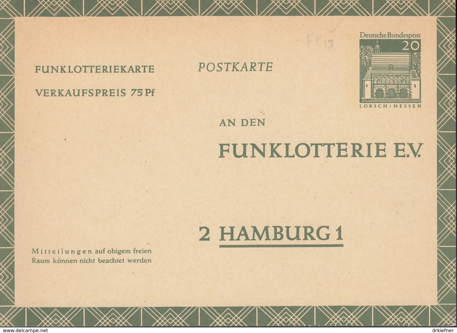 BRD  FP 13, Ungebraucht, Funklotteriekarte 1969 - Postkarten - Ungebraucht