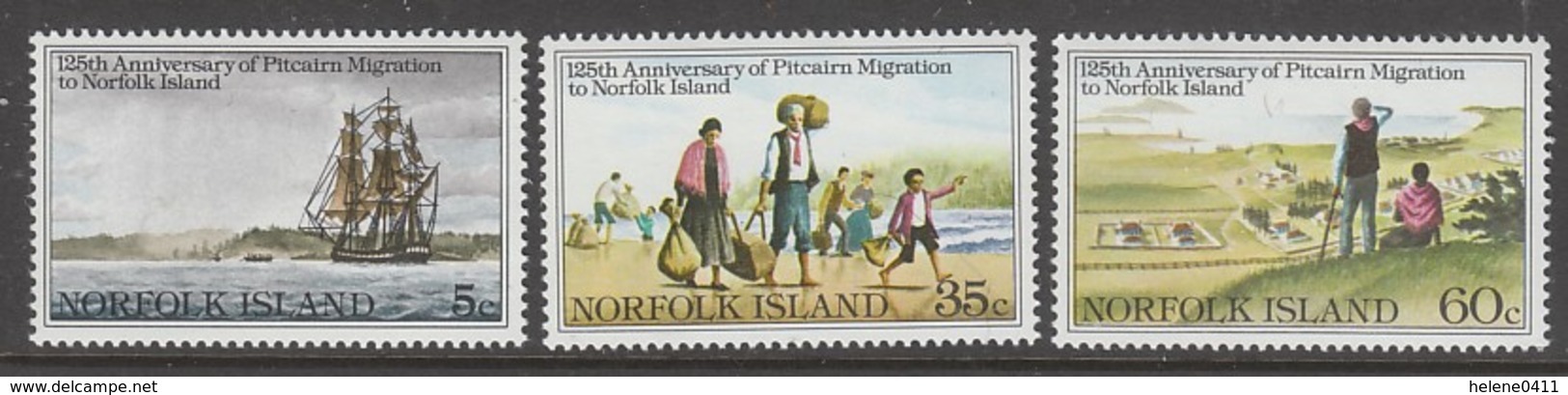 SERIE NEUVE DE L'ILE DE NORFOLK - 125E ANNIV. DE LA MIGRATION DES HABITANTS DE PITCAIRN N° Y&T 257 A 259 - Ile Norfolk