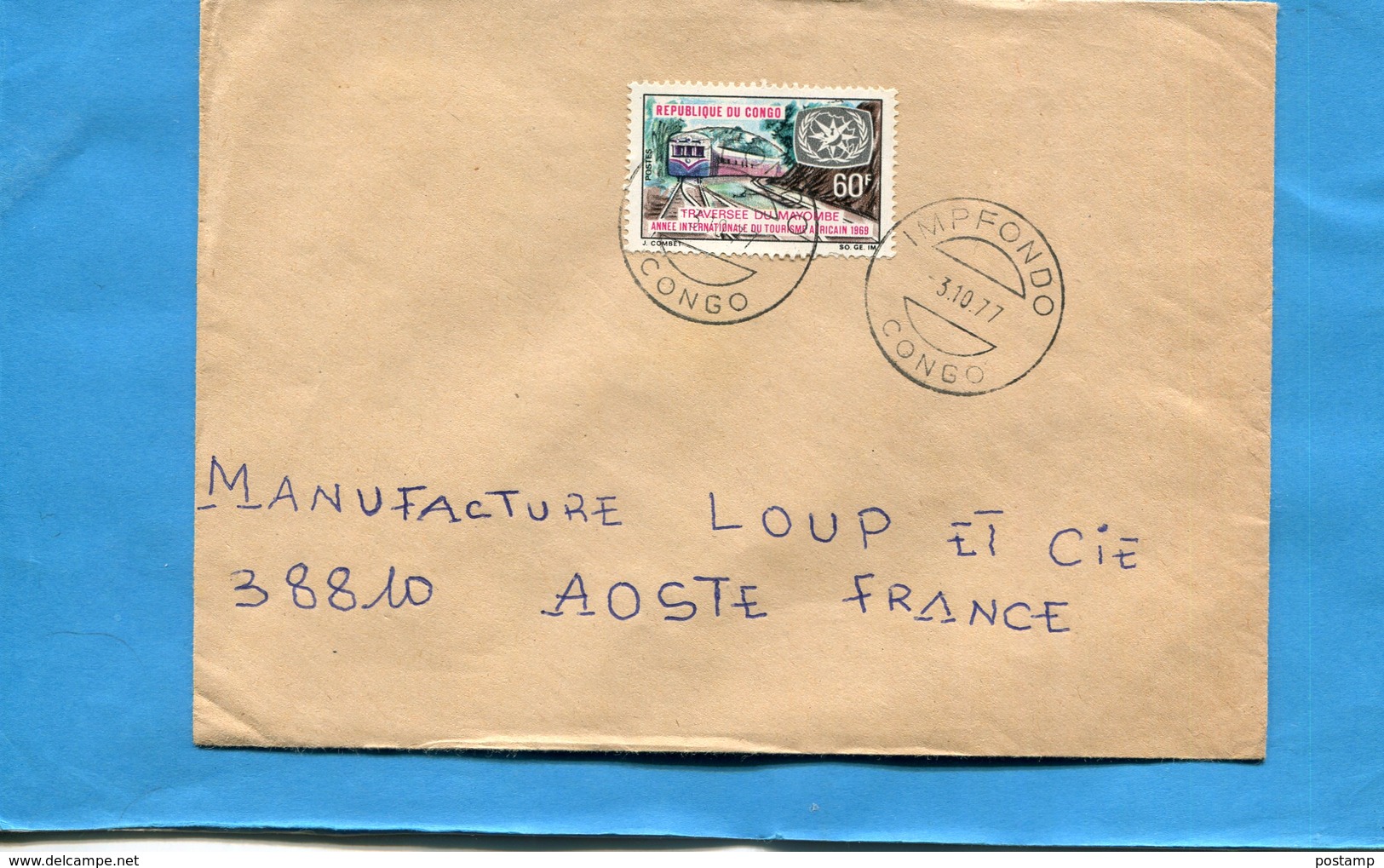 MARCOPHILIE-CONGO Lettre  -pour Françe-cad IMPFONDO-stamp N°230-tourisme-train Traversée Du Mayombe - Autres & Non Classés