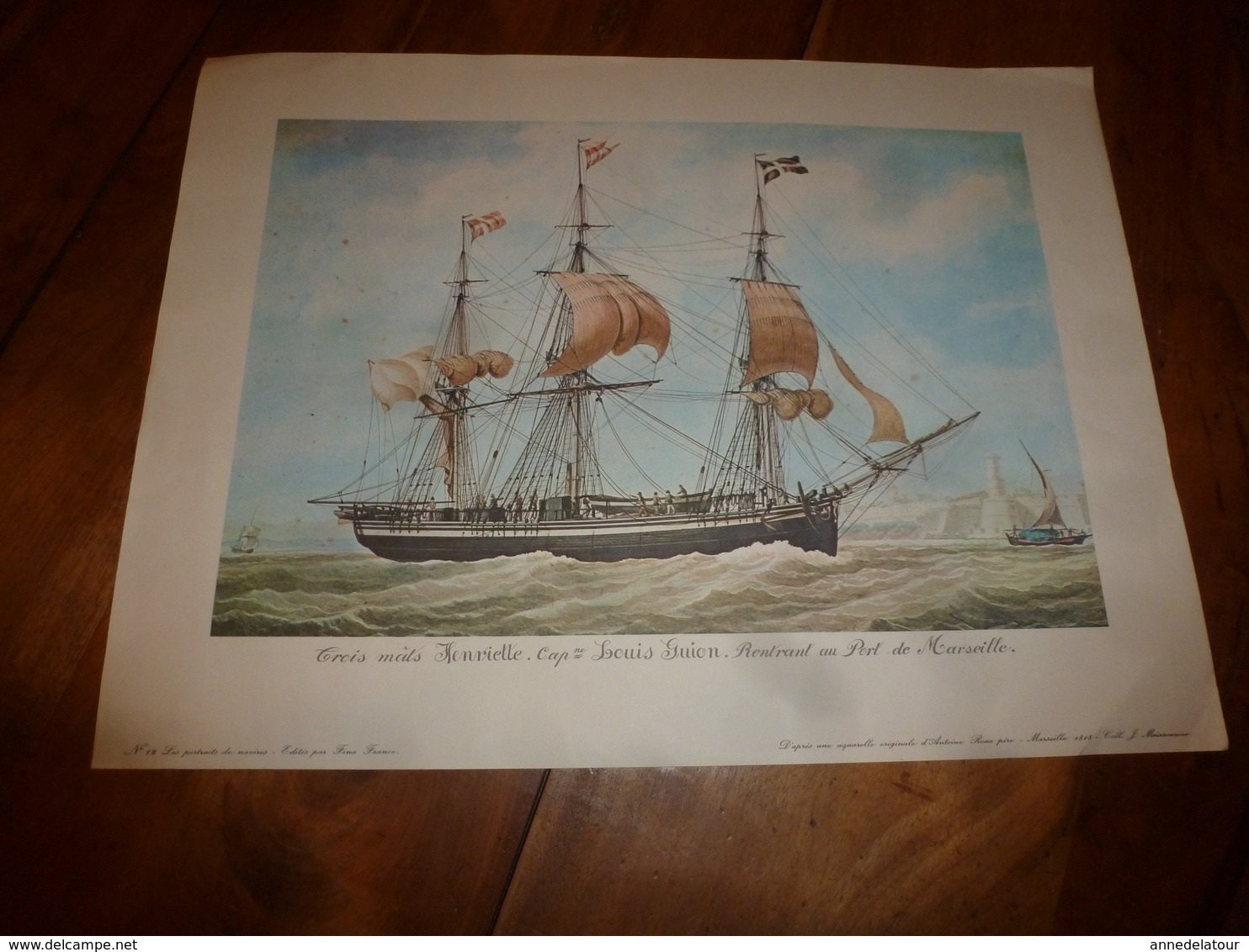 Trois Mâts LA HENRIELLE,Capitaine Louis Guion (Portrait Navire Sur Support Bristol ,dimension Hors-tout = 48cm X 36cm - Décoration Maritime