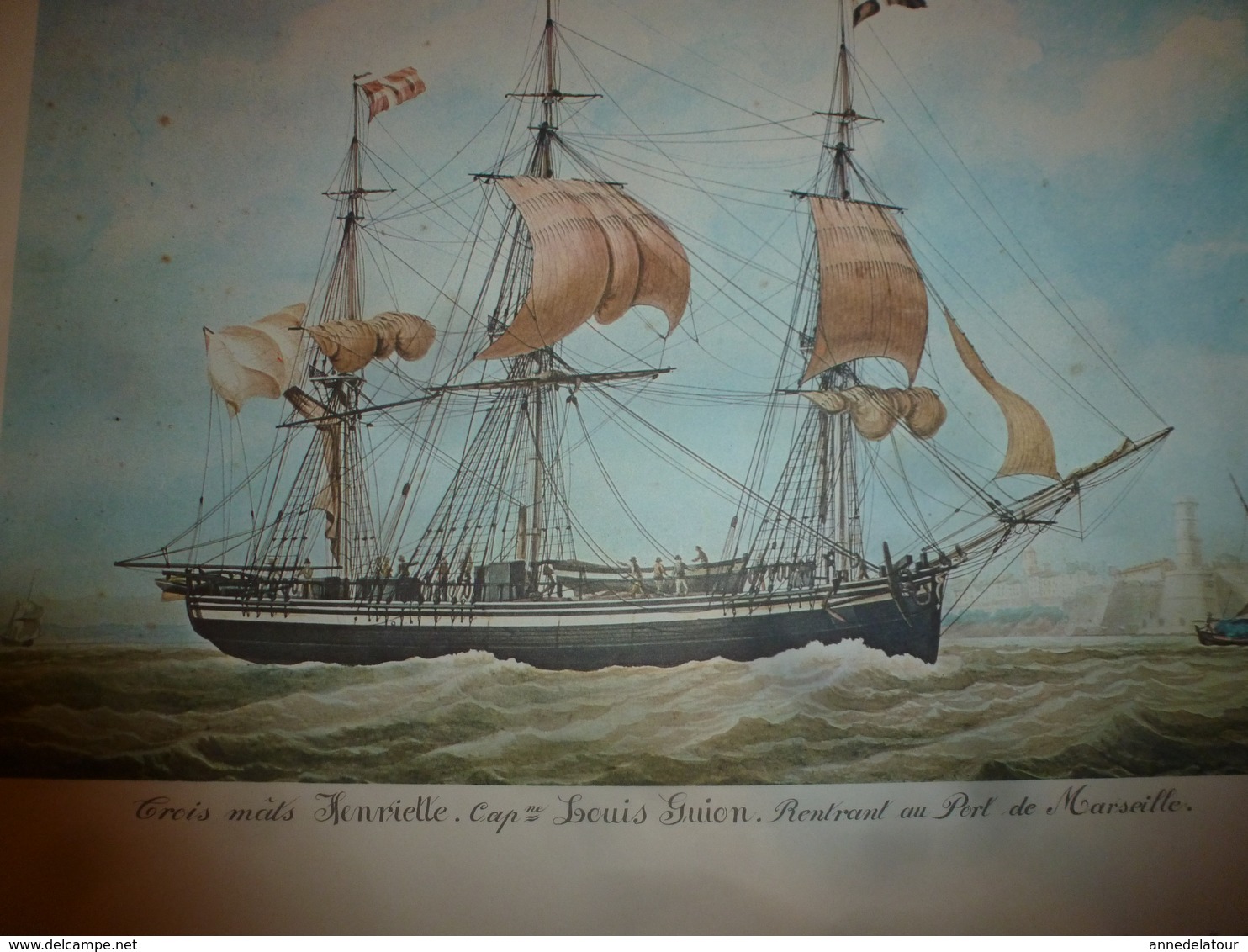 Trois Mâts LA HENRIELLE,Capitaine Louis Guion (Portrait Navire Sur Support Bristol ,dimension Hors-tout = 48cm X 36cm - Décoration Maritime