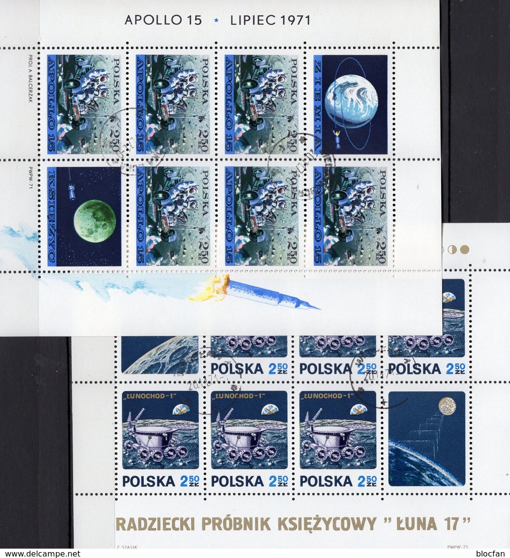 Mondfähre Apollo 15 Polska Blocks 47/48 O 10€ Kosmos LUNACHOD 1971 Bloque Hoja Blocs Ss Space M/s Sheets Bf POLONIA - Europe