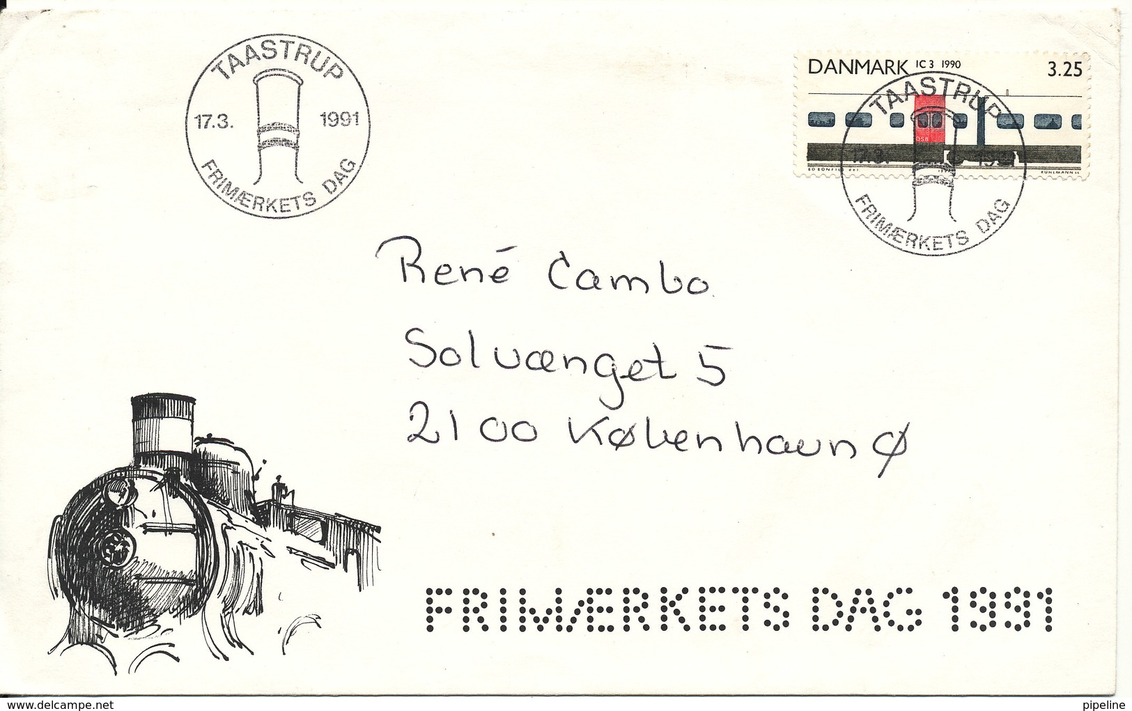 Denmark Cover Stamp's Day Taastrup 17-3-1991 With LOCOMOTIVE Cachet - Stamp's Day