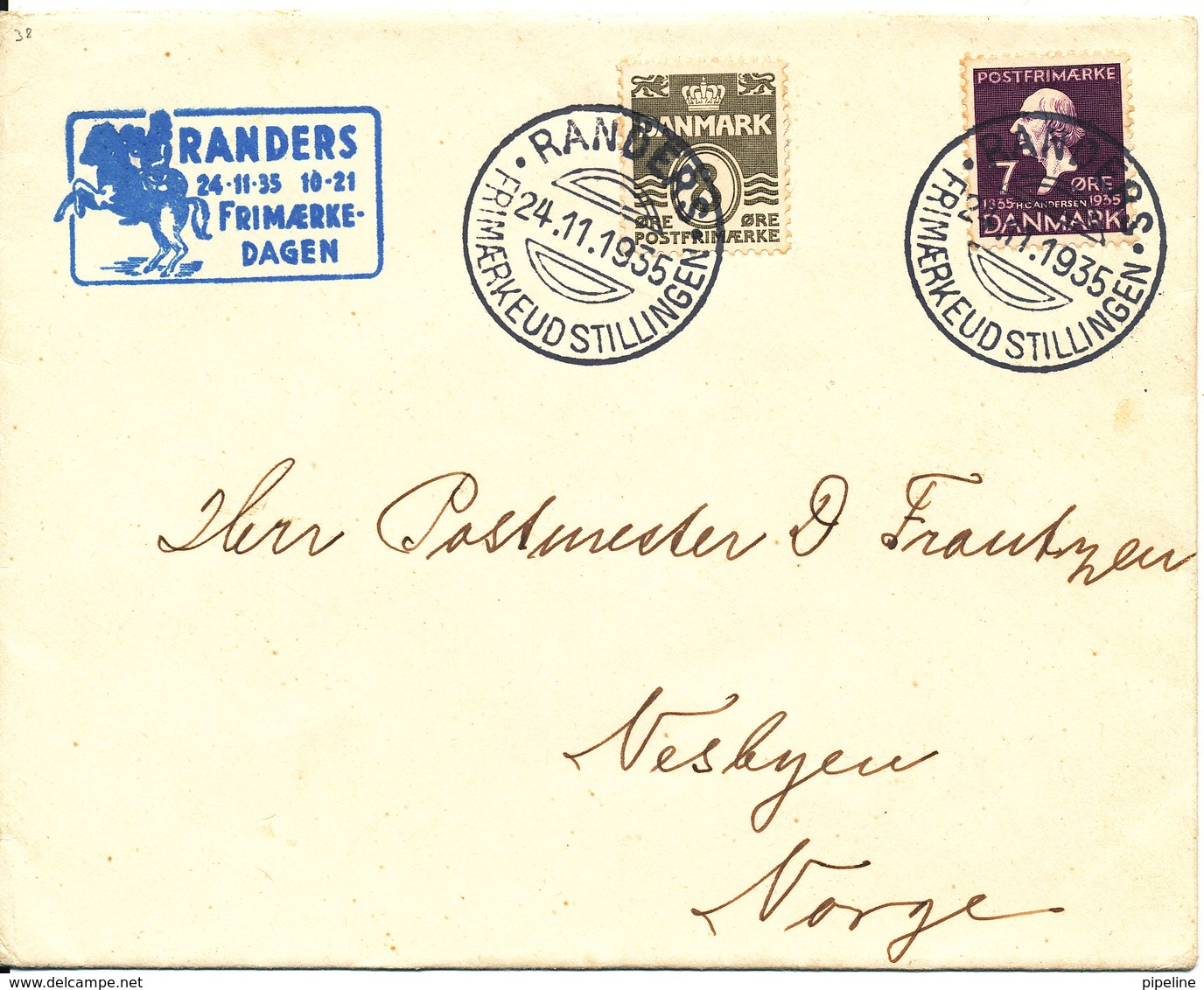 Denmark Cover Randers Philatelistclub Stamp Exhibition 24-11-1935 STAMPDAY Nice Special Postmark - Covers & Documents