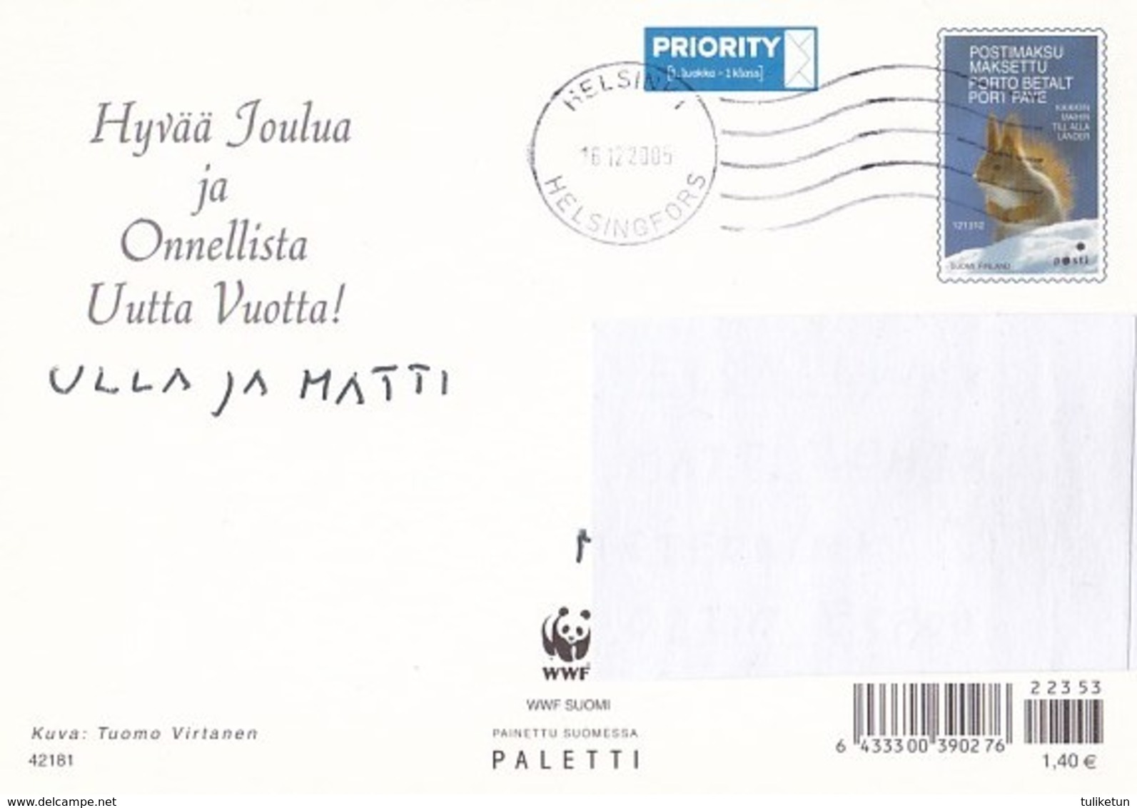 Postal Stationery - Winter Scene - Landscape - Candles - WWF Panda Logo - Suomi Finland - Postage Paid - Entiers Postaux