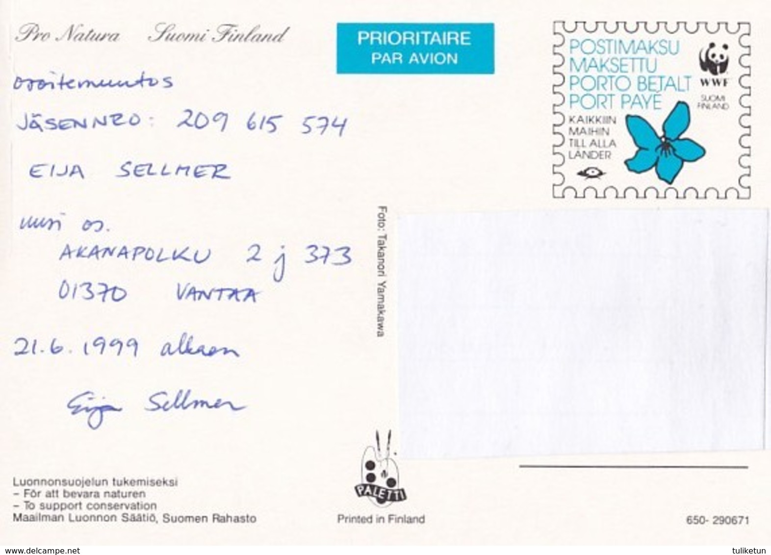 Postal Stationery - Flowers - Fleurs - Bloemen - Blumen - Fiori - Flores - WWF Panda Logo - Suomi Finland - Postage Paid - Fiori