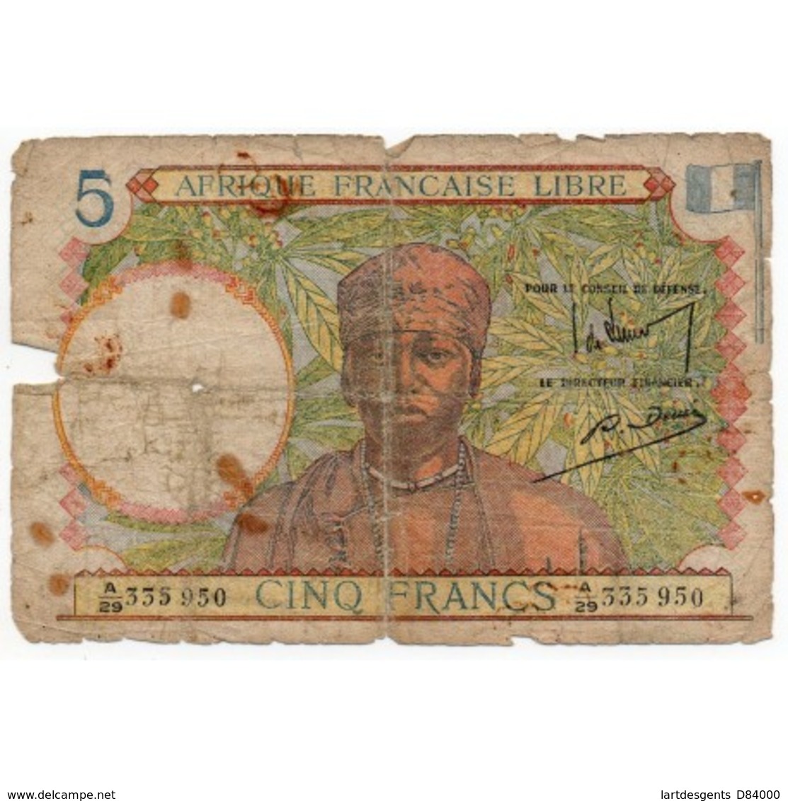 Afrique Française Libre 5 Francs ND 1941 Pick 6 - Altri & Non Classificati