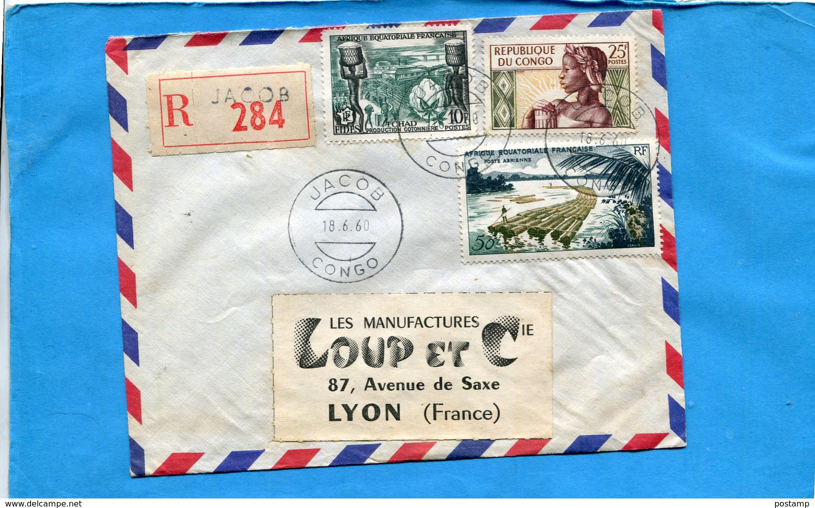 MARCOPHILIE-CONGO Lettre REC-pour Françe-cad JACOB-3-stamps Afft MIXTEcoloniaux +république N°233+A58 A E F + - Autres & Non Classés