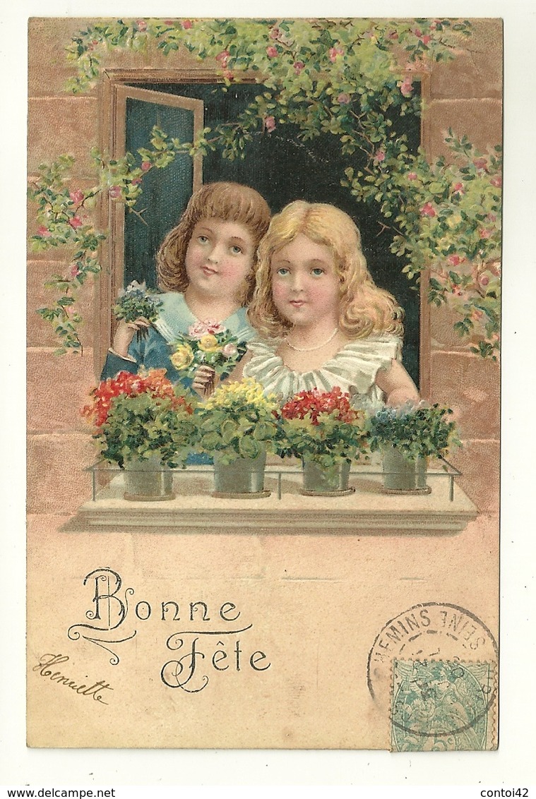 CARTE POSTALE ANCIENNE FANTAISIE GAUFREE ENFANTS BONNE FETE FLEURS - Groupes D'enfants & Familles