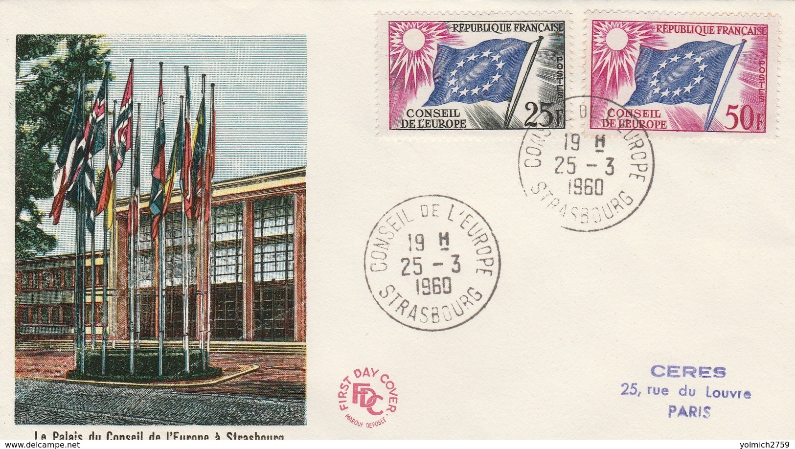 FDC SERVICE CONSEIL EUROPE - STRASBOURG 25.3.60 - Covers & Documents