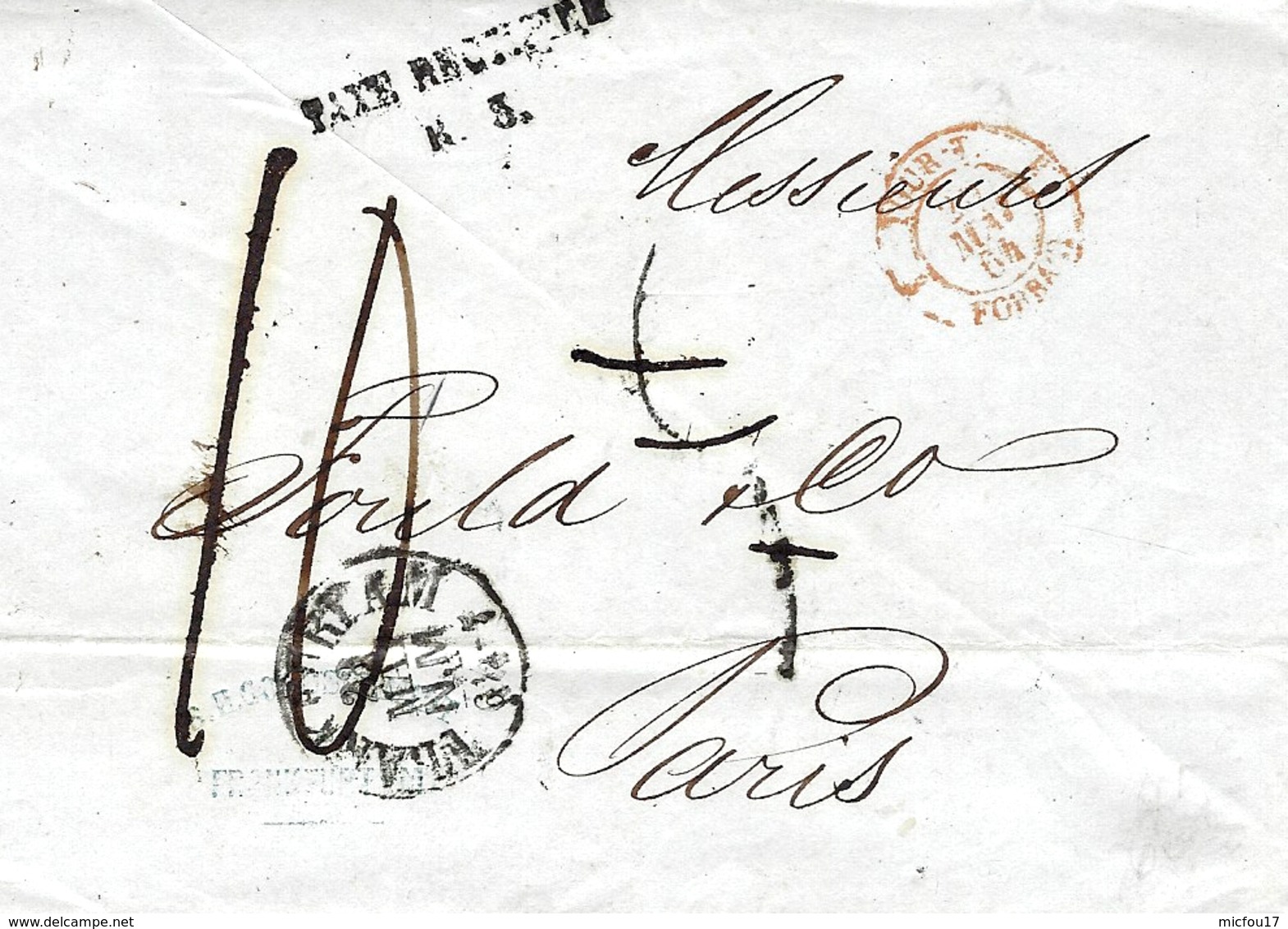 1864- Lettre De FRANCFORT  Avec " TAXE RECTIFIEE / R.  3 " Taxe 5 Barrée Et Remplacée Par 10 D - 1849-1876: Classic Period