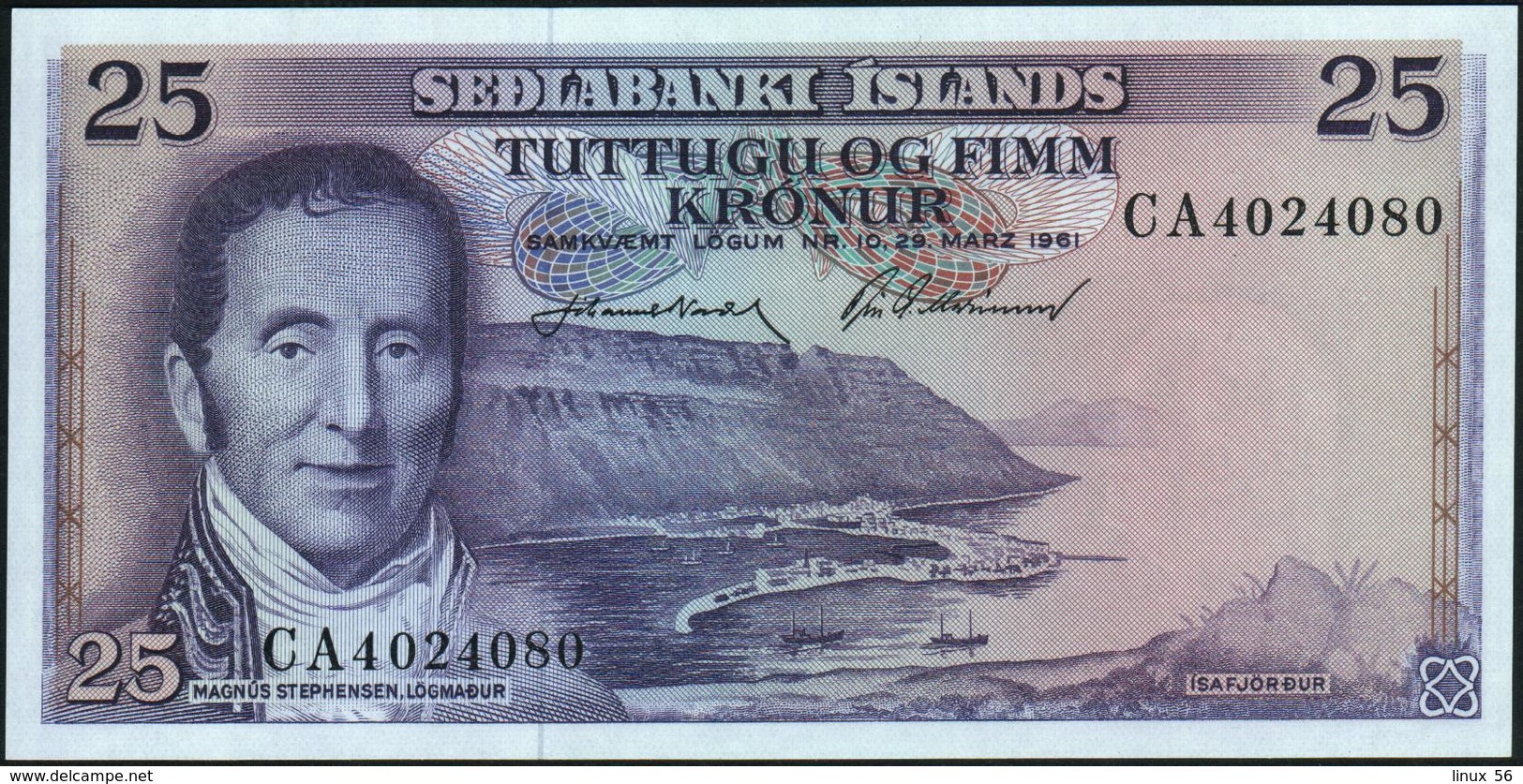 ICELAND - 25 Kronur L.29.03.1961 UNC P.43 - Islanda