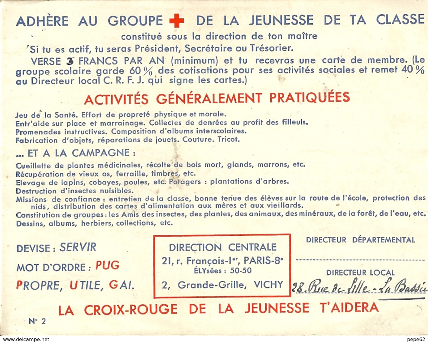Croix Rouge Francaise De La Jeunesse-publicité D'adhesion-28 Rue De Lille La Bassée - Publicités