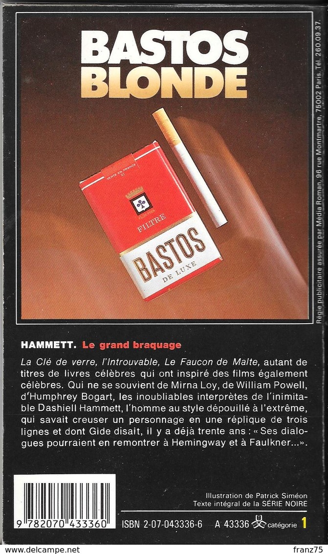 Le Grand Braquage--Dashiell HAMMETT-1984 Carré Noir--TBE - NRF Gallimard