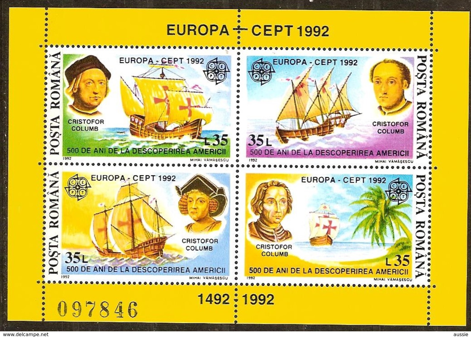 Cept 1992 Roumanie Romania Yvertn° Bloc 220 *** MNH  Europa - 1992