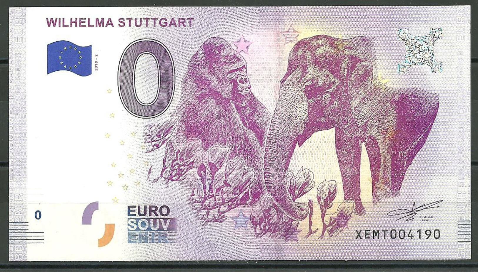 Billet Touristique 0 Euro 2018-2  WILHELMA  Stuttgart Gorille éléphant - Private Proofs / Unofficial