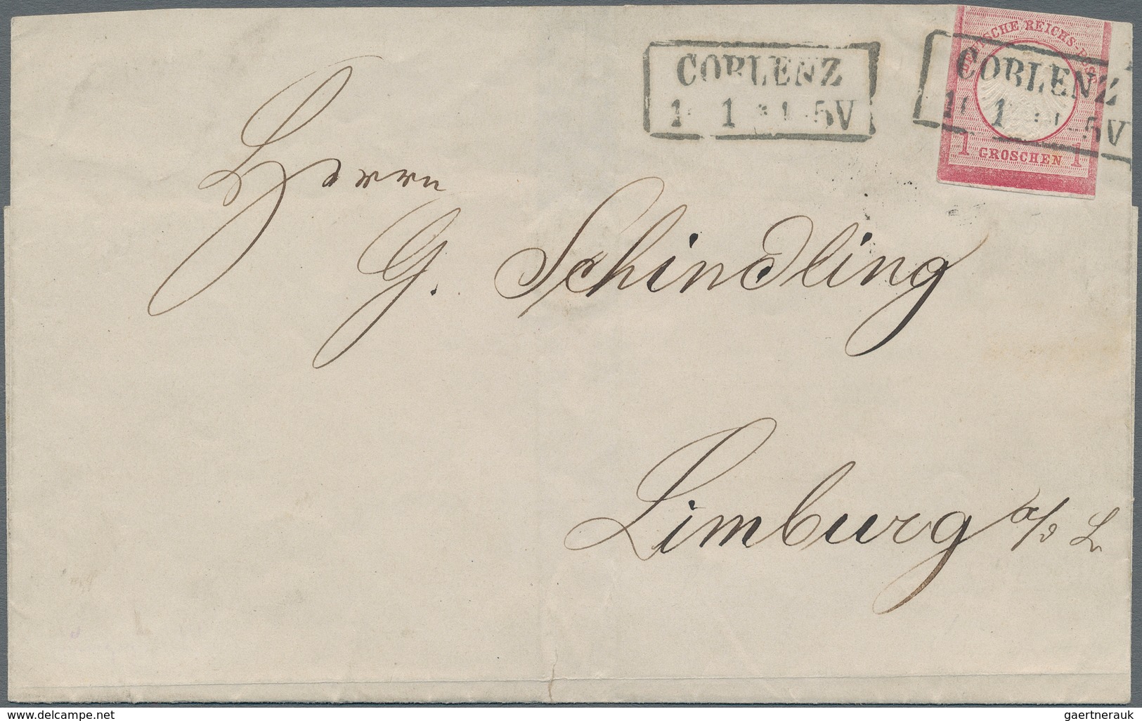 Deutsches Reich - Brustschild: 1872, 1 Gr. Karmin Kleiner Schild UNGEZÄHNT Auf Brief, Entwertet Mit - Gebruikt