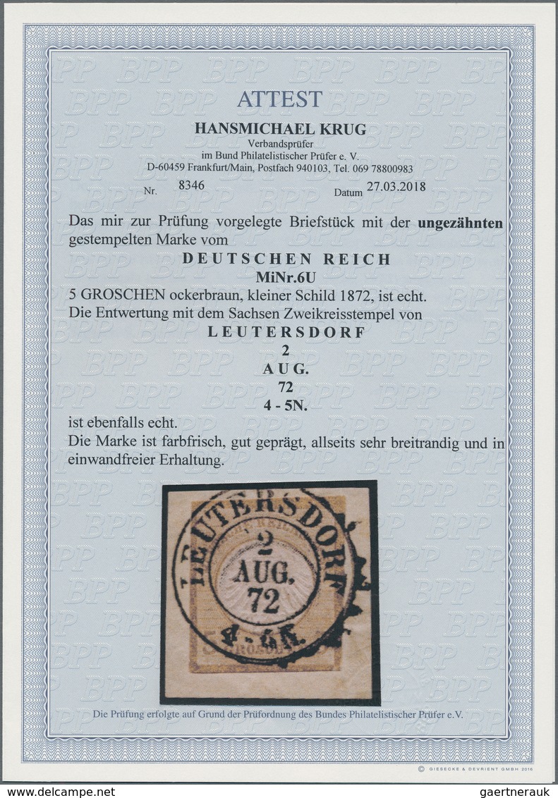 Deutsches Reich - Brustschild: 1872, 5 Gr. Ockerbraun Kleiner Schild UNGEZÄHNT Auf Briefstück, Entwe - Used Stamps