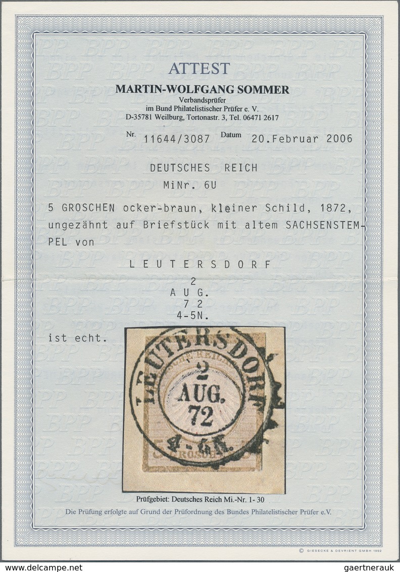Deutsches Reich - Brustschild: 1872, 5 Gr. Ockerbraun Kleiner Schild UNGEZÄHNT Auf Briefstück, Entwe - Usati