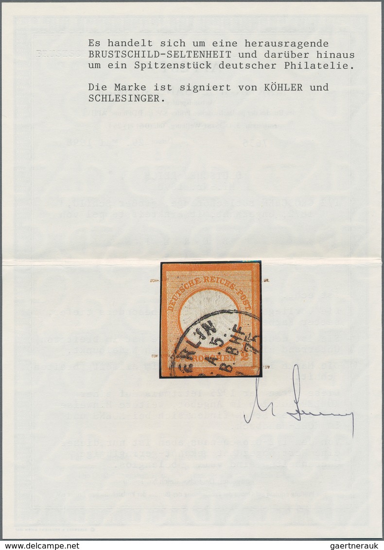 Deutsches Reich - Brustschild: 1872, ½ Gr. Orange Großer Schild UNGEZÄHNT, Entwertet Mit Einkreisste - Oblitérés