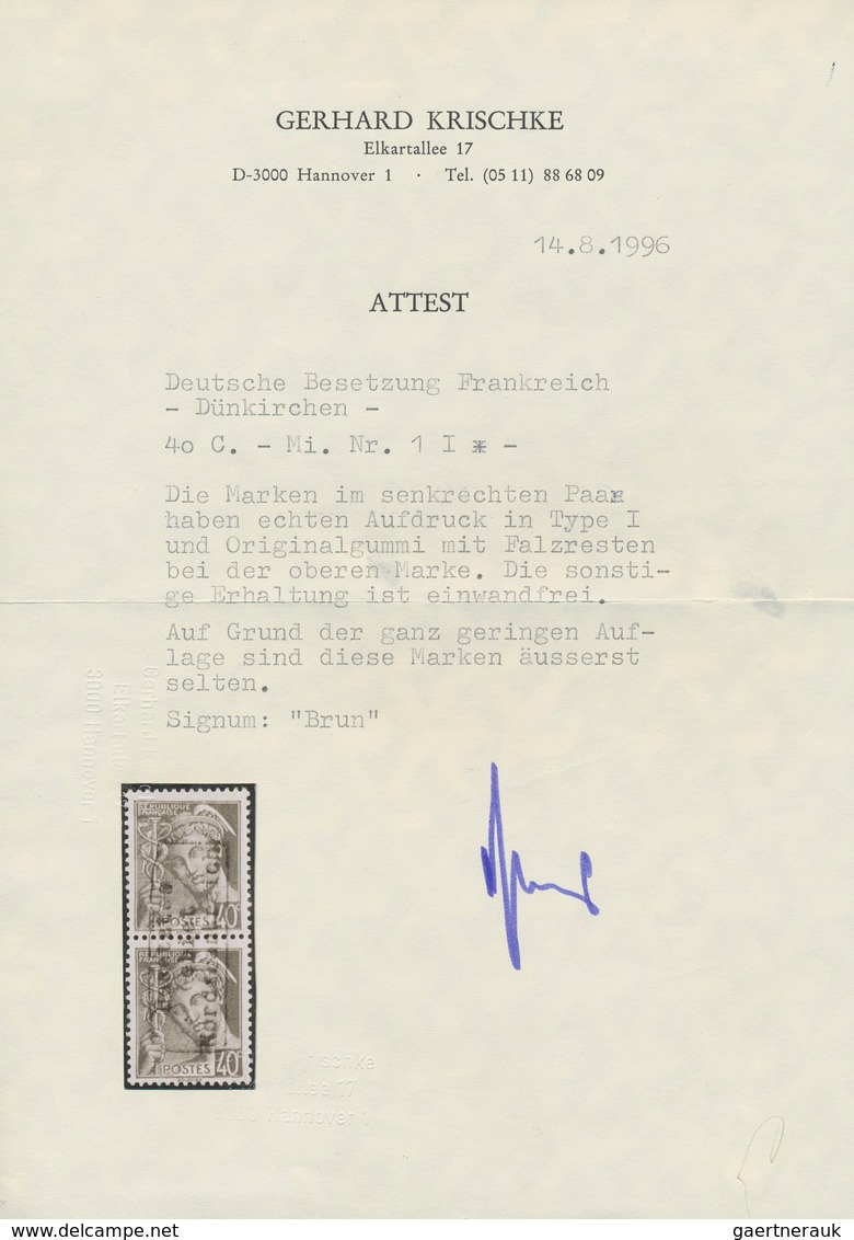 Dt. Besetzung II WK - Frankreich - Dünkirchen: 1945, 40 C Dunkelviolett Merkurkopf, Senkrechtes Paar - Besetzungen 1938-45