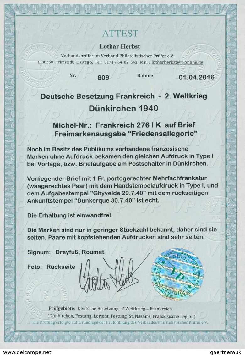 Dt. Besetzung II WK - Frankreich - Dünkirchen: 1940, 50 C Lebhaftrosa "Friedensallegorie", Type II ( - Besetzungen 1938-45