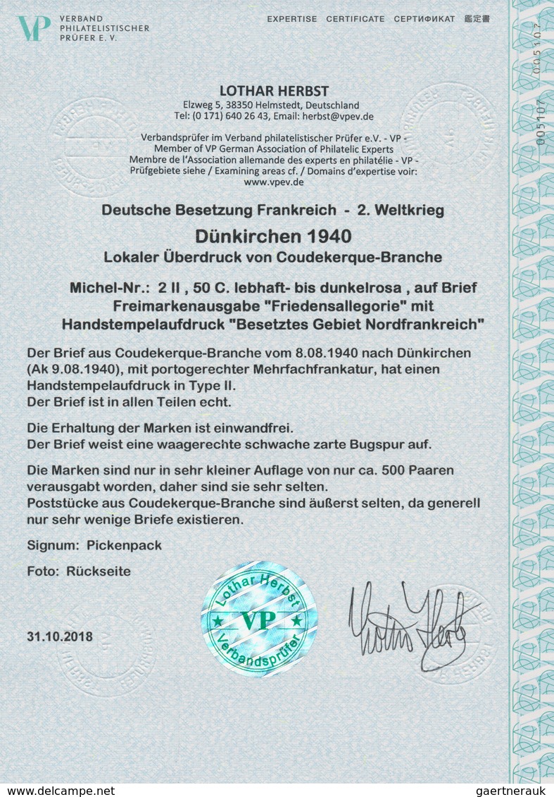 Dt. Besetzung II WK - Frankreich - Dünkirchen: 1940, 50 C Lebhaftrosa Freimarke "Friedensallegorie", - Bezetting 1938-45