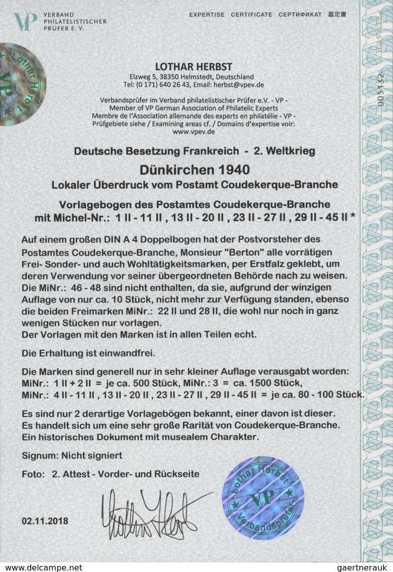 Dt. Besetzung II WK - Frankreich - Dünkirchen: 1940, Vorlagebogen Des Postamtes Coudekerque-Branche - Ocupación 1938 – 45