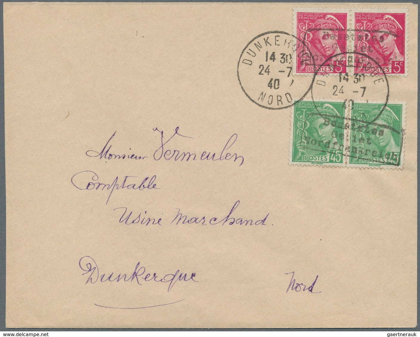 Dt. Besetzung II WK - Frankreich - Dünkirchen: 1940, 5 C Karmin Und 45 C Schwärzlichsmaragdgrün Merk - Besetzungen 1938-45