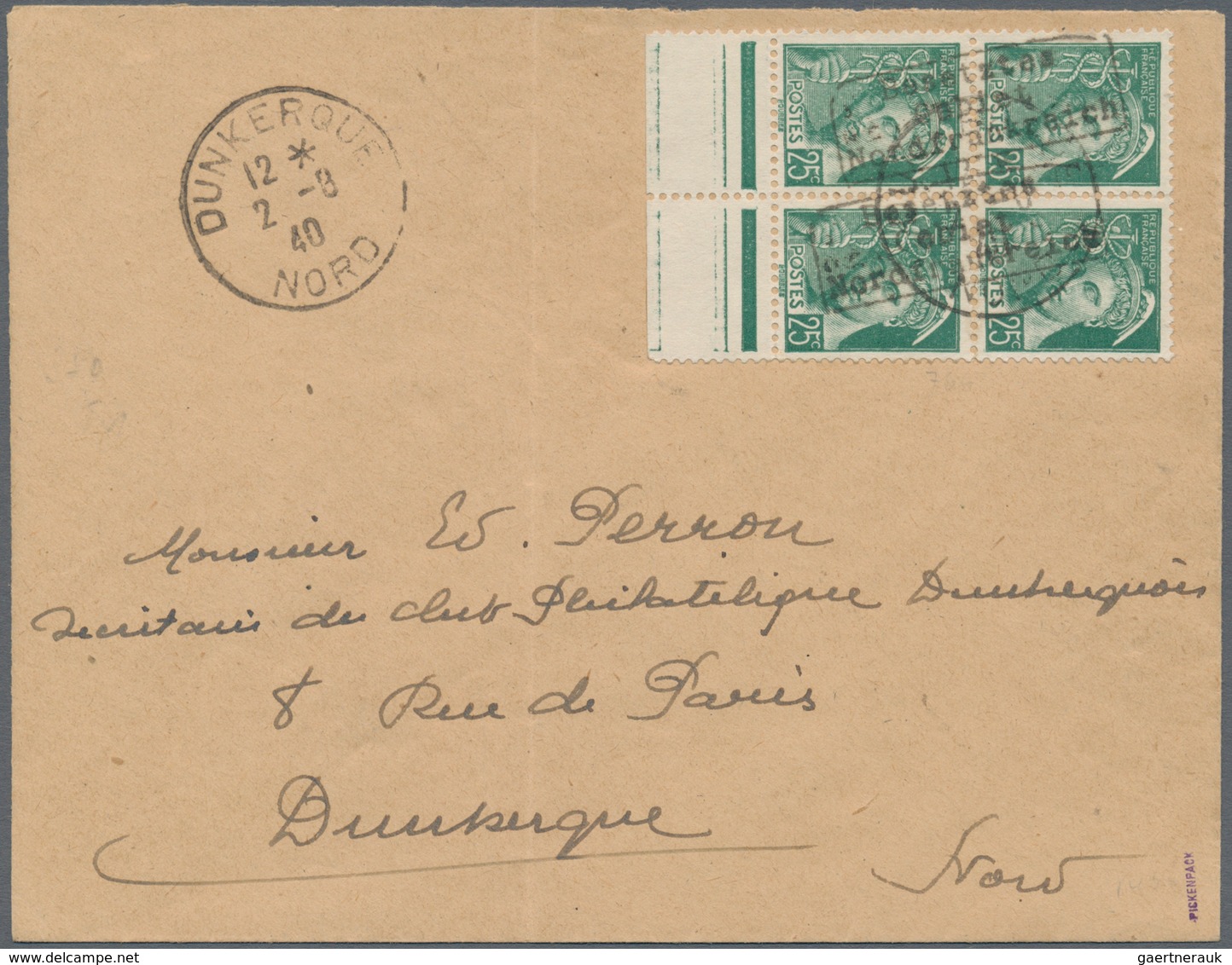 Dt. Besetzung II WK - Frankreich - Dünkirchen: 1940, 25 C Schwärzlichopalgrün Freimarke "Merkurkopf" - Bezetting 1938-45