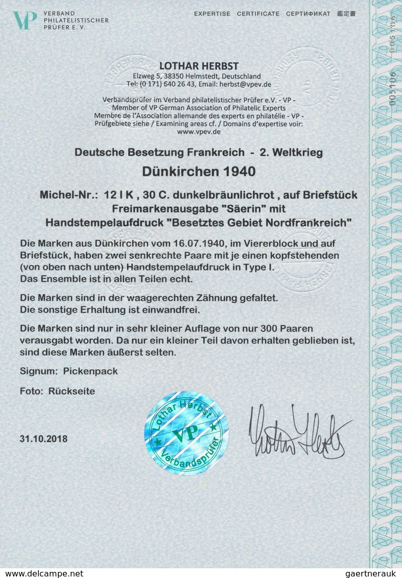 Dt. Besetzung II WK - Frankreich - Dünkirchen: 1940, 30 C Dunkelbräunlichrot Freimarke "Semeuse", Vi - Besetzungen 1938-45