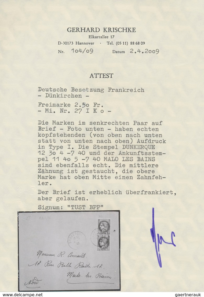 Dt. Besetzung II WK - Frankreich - Dünkirchen: 1940, 2,50 Fr Schwärzlichgrün Ceres, Senkrechtes Paar - Ocupación 1938 – 45