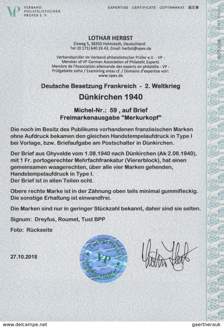 Dt. Besetzung II WK - Frankreich - Dünkirchen: 1940, 25 C Schwärzlichopalgrün "Merkurkopf", Viererbl - Bezetting 1938-45