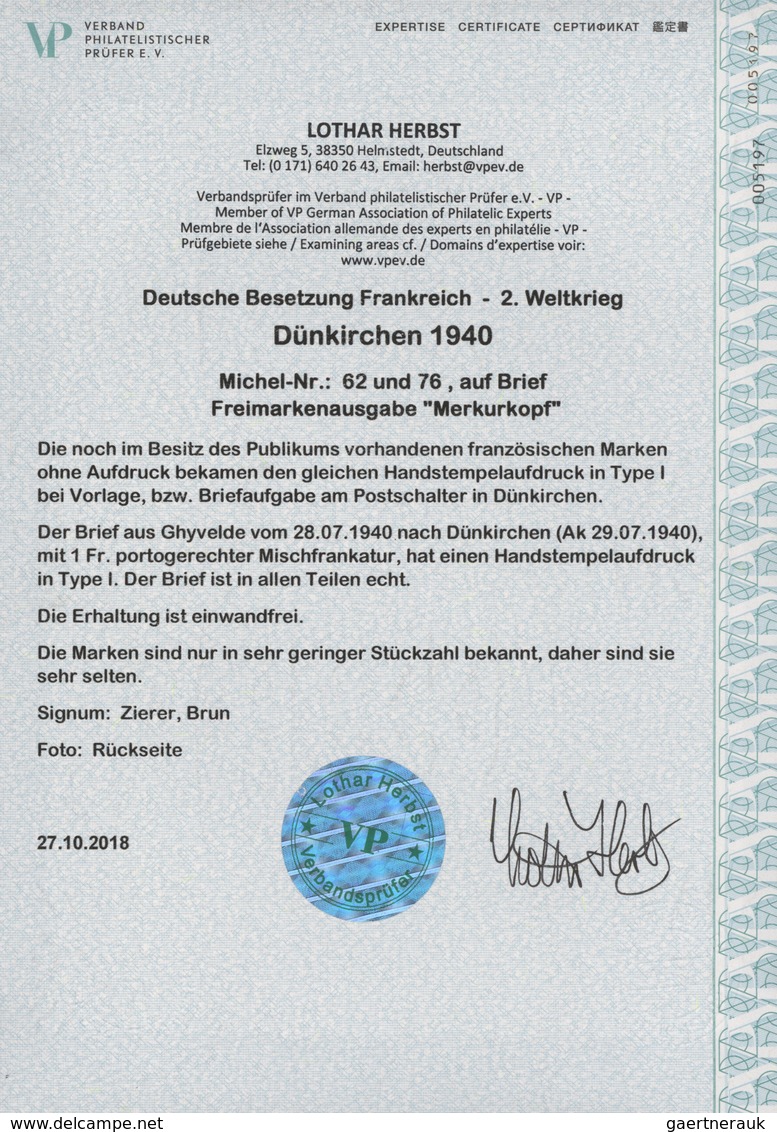 Dt. Besetzung II WK - Frankreich - Dünkirchen: 1940, 30 C Dunkelrot Und 70 C Dunkellila Freimarken " - Occupation 1938-45