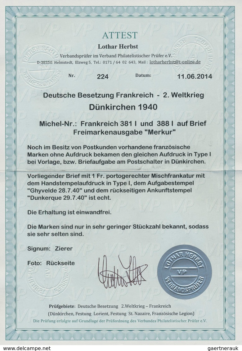 Dt. Besetzung II WK - Frankreich - Dünkirchen: 1940, 30 C Dunkelrot Und 70 C Dunkellila Freimarken " - Occupazione 1938 – 45