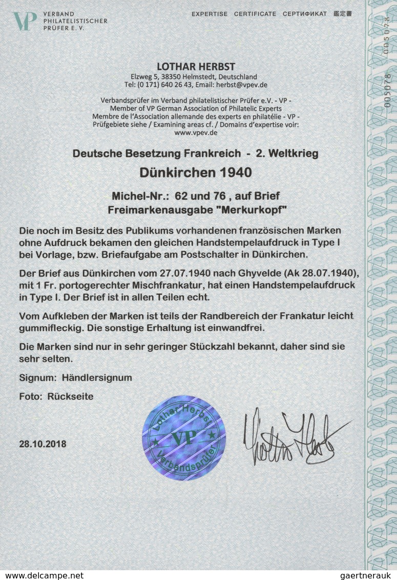 Dt. Besetzung II WK - Frankreich - Dünkirchen: 1940, 30 C Dunkelrot Und 70 C Dunkellila Freimarken " - Occupation 1938-45