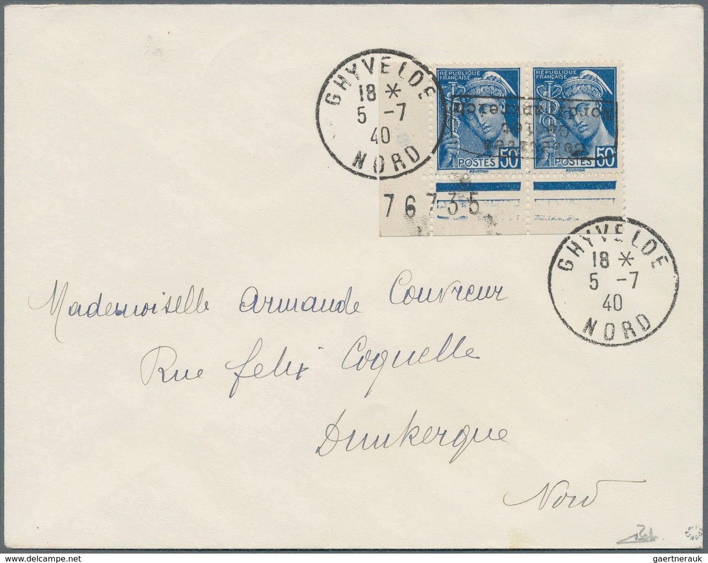 Dt. Besetzung II WK - Frankreich - Dünkirchen: 1940, 50 C Schwärzlichblau "Merkurkopf", Waagerechtes - Occupation 1938-45