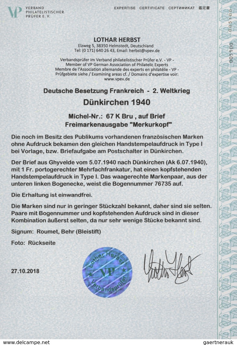 Dt. Besetzung II WK - Frankreich - Dünkirchen: 1940, 50 C Schwärzlichblau "Merkurkopf", Waagerechtes - Occupation 1938-45