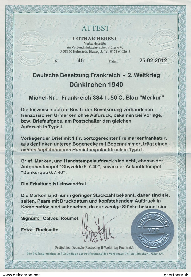 Dt. Besetzung II WK - Frankreich - Dünkirchen: 1940, 50 C Schwärzlichblau "Merkurkopf", Waagerechtes - Occupation 1938-45